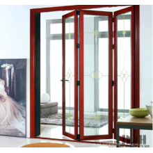 Puerta plegable de aluminio de madera de color con doble acristalamiento